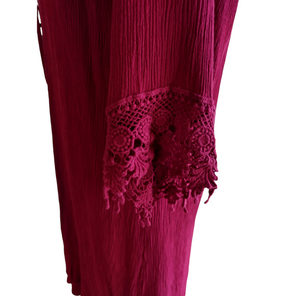 NAIF Womens Tie Keyhole Crochet Front Boho Dress Burgundy Medium 100% Rayon - Picture 10 of 13